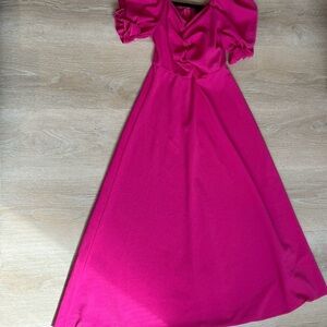 Elegant Pink Puff Sleeve Dress (Small)